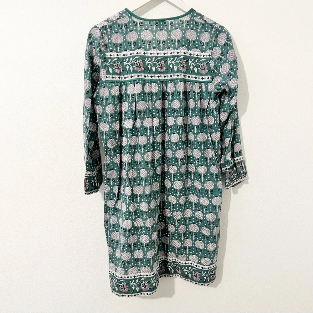 SZ BLOCKPRINTS x J Crew Leyla tie long sleeve cotton tunic dress O/S